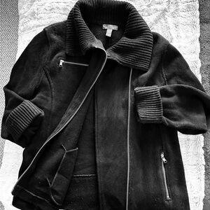 Ralph Lauren Black Teddy Jacket with Ribbed Collar